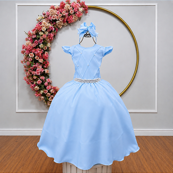 Vestido Infantil Longo Azul Bebe Para Daminha Formatura Festa