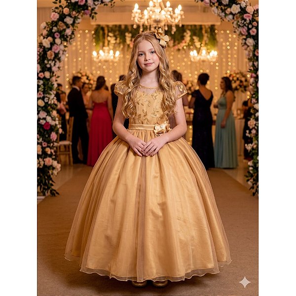 Vestido Infantil Juvenil Longo Princesa Com Saia Tule Festa Renda Menina Formatura