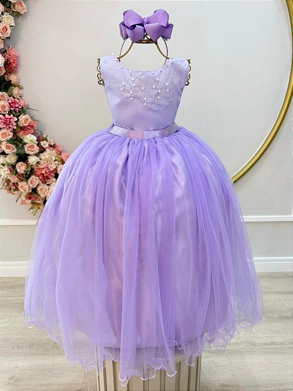 Vestido Infantil Longo Lilás Formatura Daminha Festas Luxo