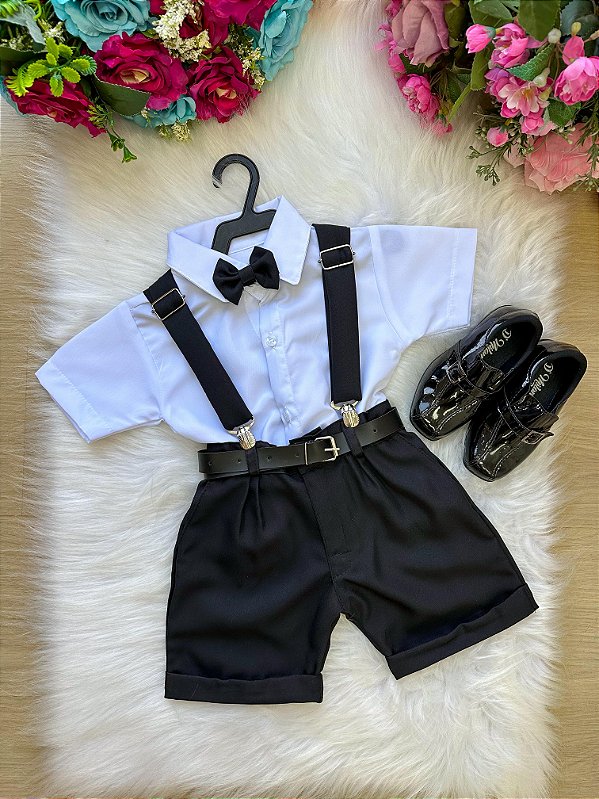 Conjunto Social Infantil Menino Shorts Preto Casamento