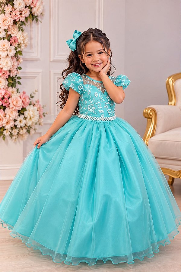 Vestido Festa Infantil Princesa Formatura Daminha Rose Verde