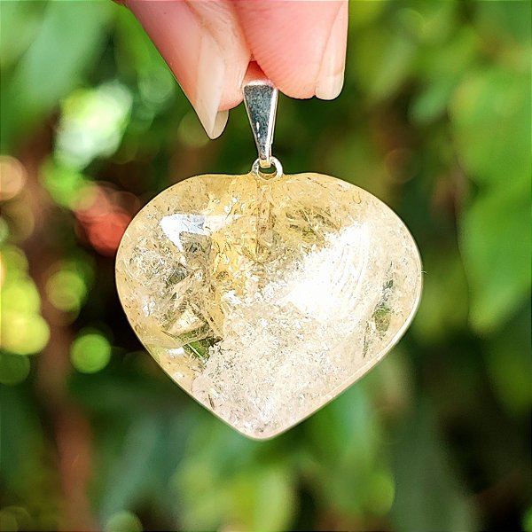 Pingente de Citrino Amarelo Bombardeado Coração - Sucesso e Prosperidade