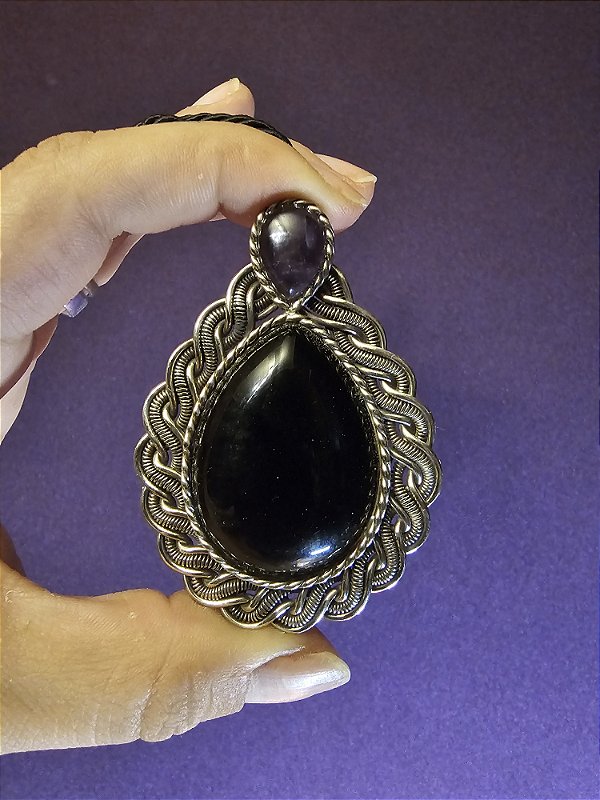 Pingente Obsidiana e Ametista
