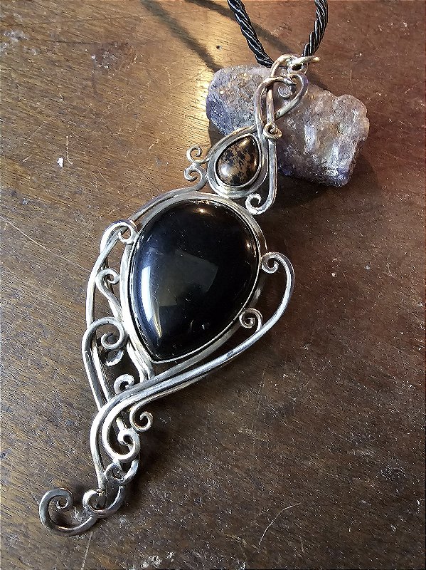 Pingente Obsidiana Negra e Obsidiana Mahogany