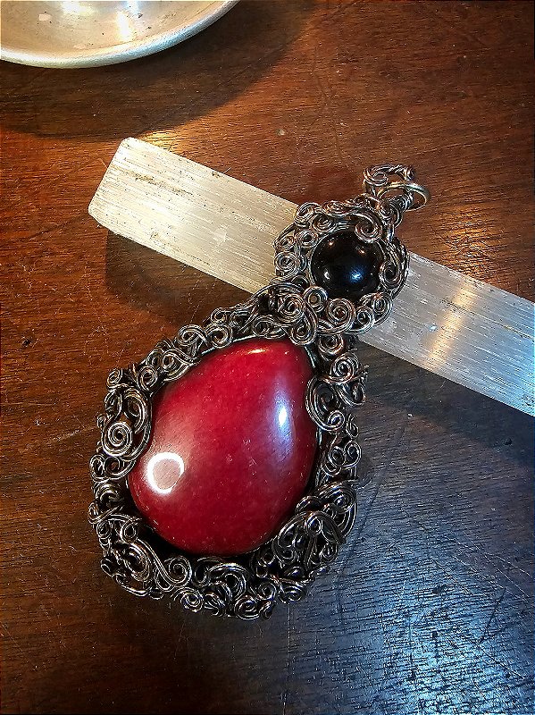 Pingente Jade Vermelho e Obsidiana