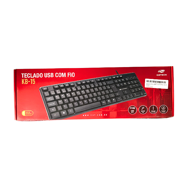Teclado padrão ABNT 2 com fio Preto KB-15 C3Tech