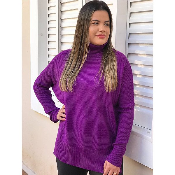 Poncho de Tricô Roxo
