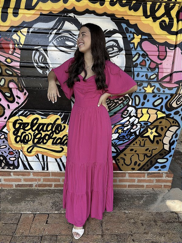 Vestido Rosa com Manga Princesa
