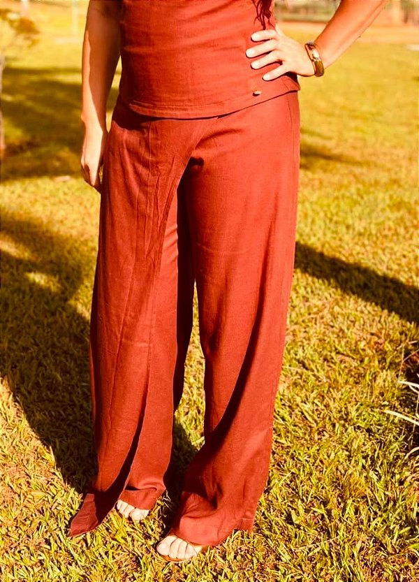 Calça Reta Cora Canela