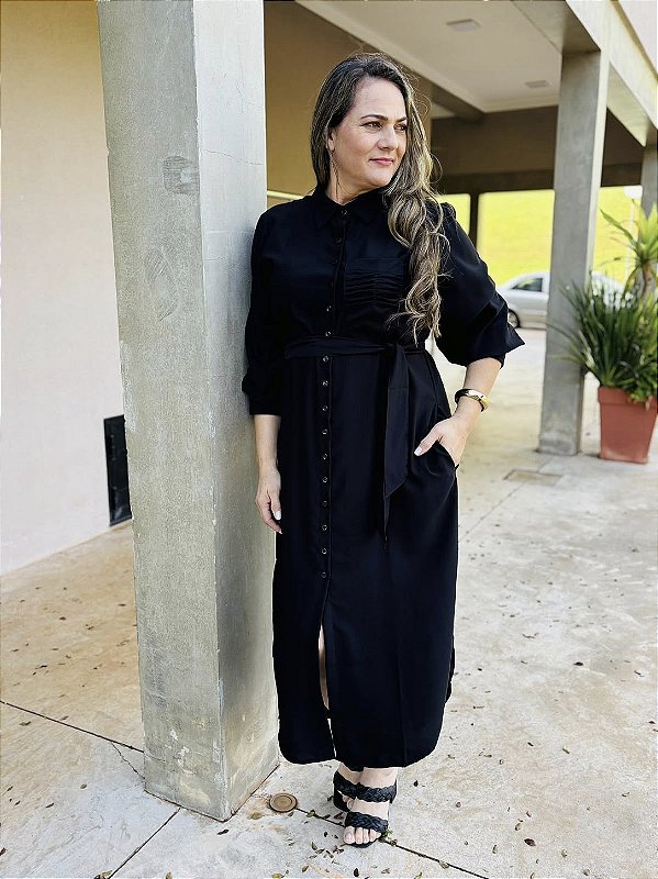 Chemise Preto com Botões