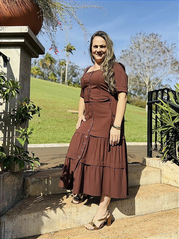 Vestido Midi com Prega Franzida