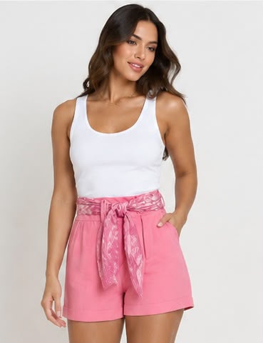 Short Rosa Com Lenço Cora Canela