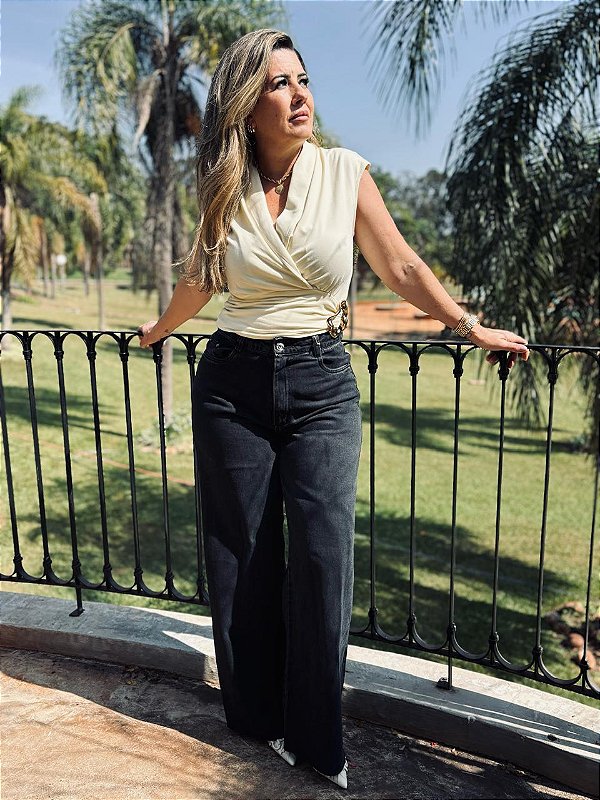 Calça Jeans Wide leg Preta