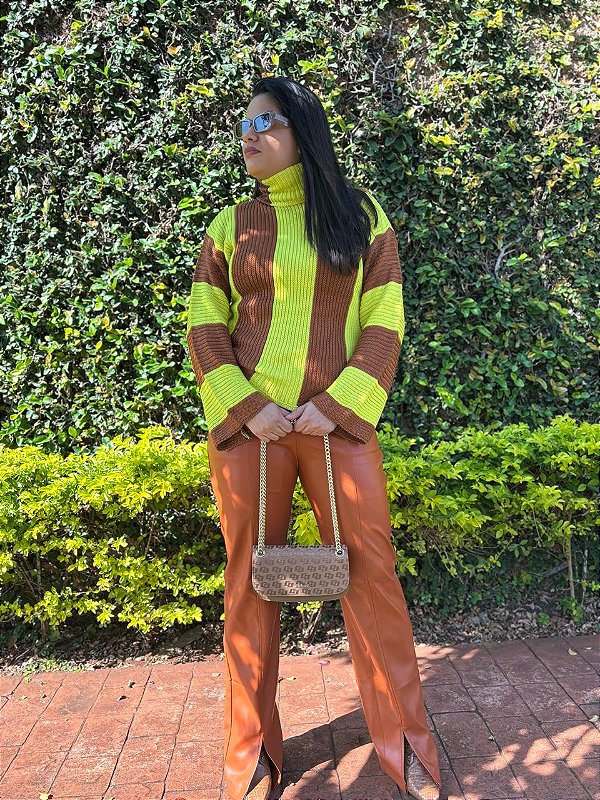 Tricot Listrado Marrom e Amarelo