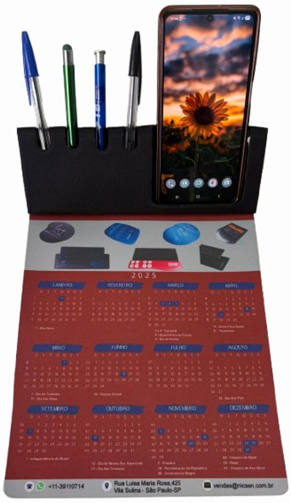 Mouse Pad com Suporte para Celular e Canetas Personalizado