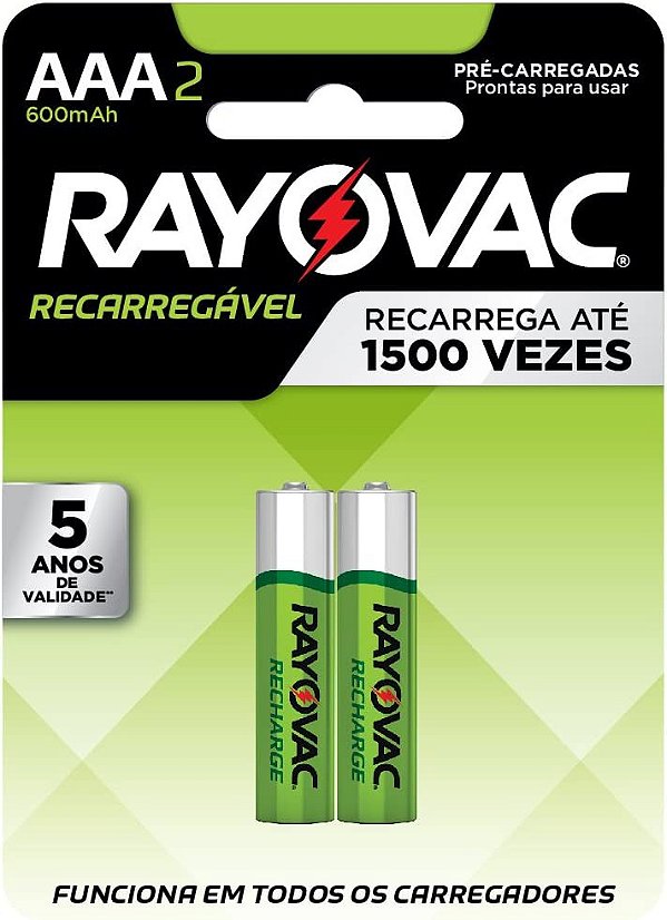Pilha Recarregável Econômica Rayovac AAA  600MAH 2 Pilhas