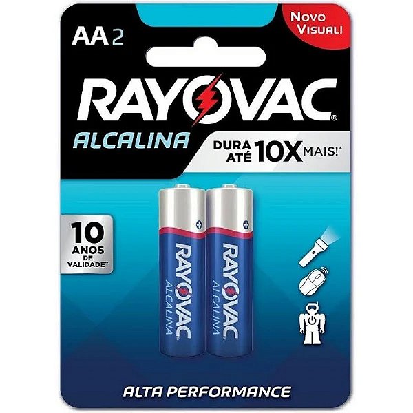 Pilha Alcalina Rayovac AA (pequena) - 1 Cartela com 2 Pilhas