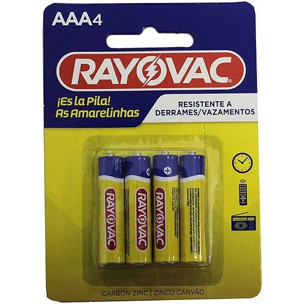 Pilhas Zinco Rayovac AAA (palito) - Cartela com 4 Pilhas