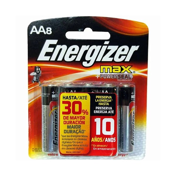 Pilha Alcalina Energizer Max AA8 - Pequena - 8 Pilhas