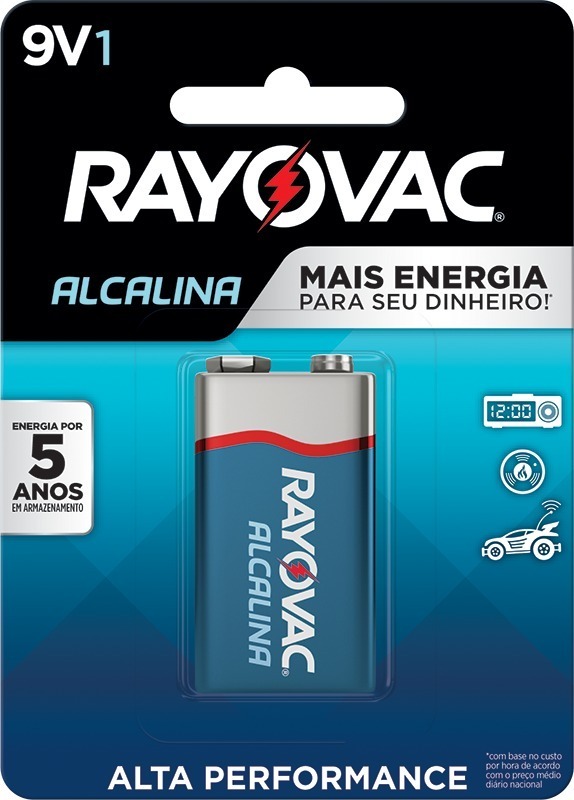Bateria Alcalina Rayovac 9V- Cartela com 1 Bateria