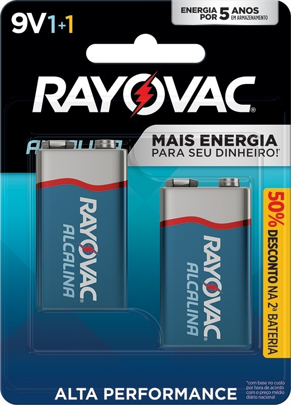 Bateria Alcalina Rayovac 9V - Cartela com 2 Baterias