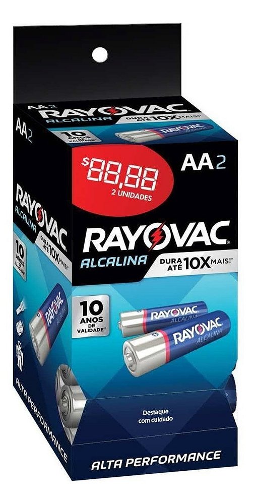 Pilha Alcalina Rayovac AA2 - Tubo com 16 Cartelas de 2 Pilhas (32 pilhas)