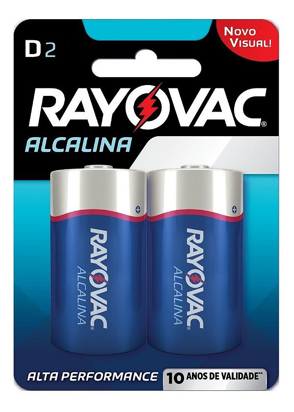 Pilha Alcalina Rayovac D (Grande) - Cartela com 2 Pilhas