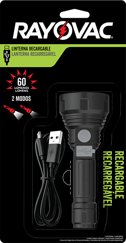 LANTERNA RAYOVAC RECARREGAVEL USB  MINI 60 LUMENS