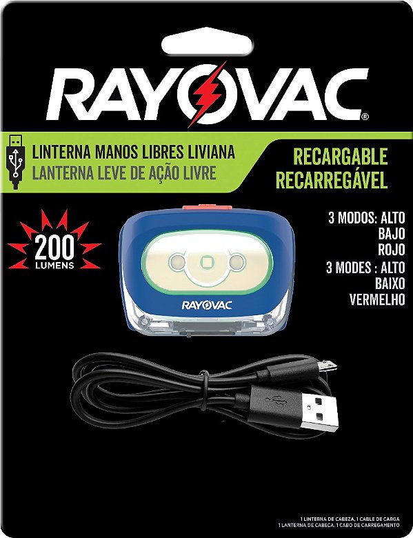 Lanterna Recarregável Rayovac Mãos Livres Usb 200 Lumens