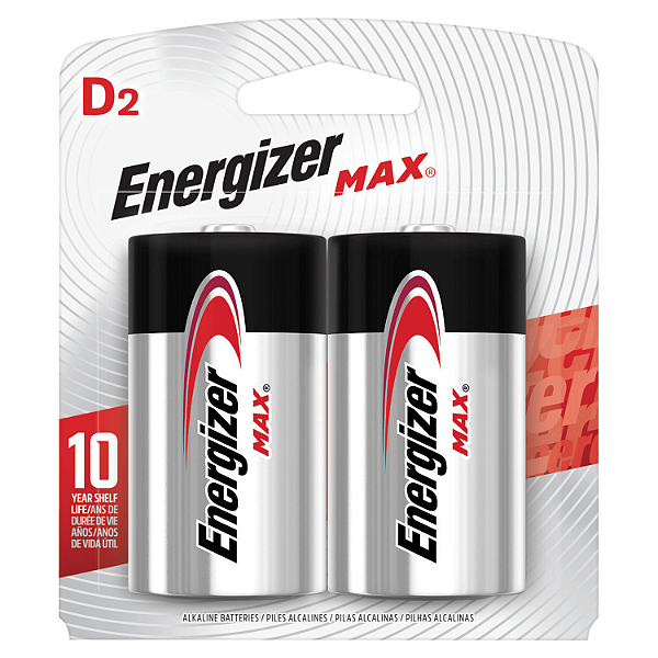Pilha Alcalina Energizer Max D2 - Grande - 2 Pilhas