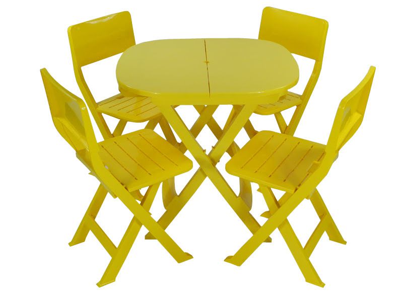 Kit 4 x1 Pratika Amarelo - 1 Mesa e 4 Cadeiras Dobráveis - Ecomobili