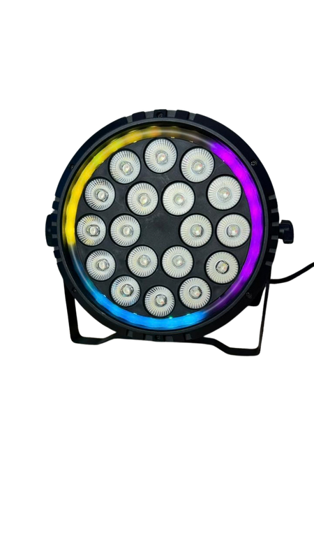 PAR LED INDOOR 18X18W RGBWAUV C/ BORDA DE LED ABS