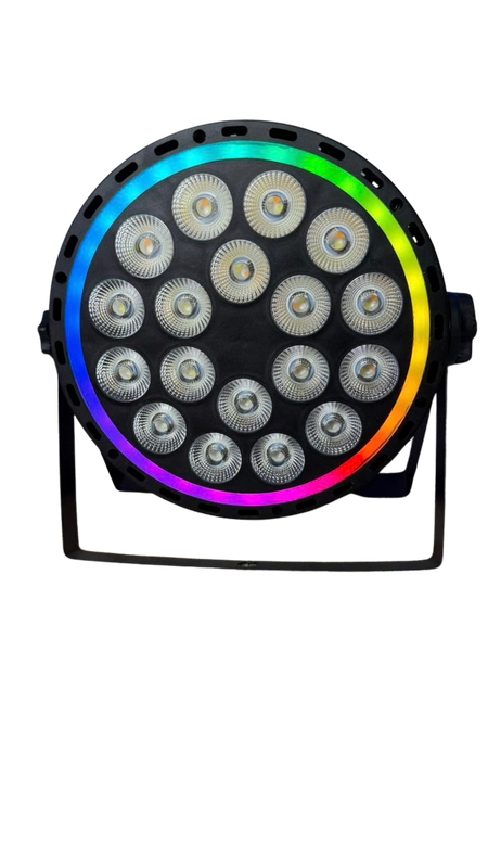 PAR LED INDOOR 18X18W RGBWAUV C/ BORDA DE LED CABO FIXO