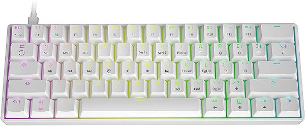GK61, Teclado mecânico GK61, Gateron Yellow Switch, Branco