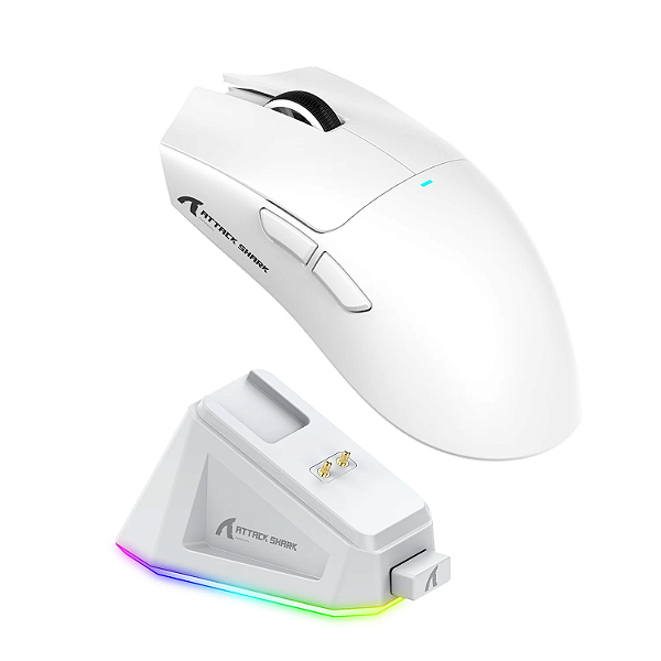 Mouse Gamer Sem Fio Attack Shark X11, 22000 DPI, 59G, Tri-Mode com Dock Magnético, RGB, Branco