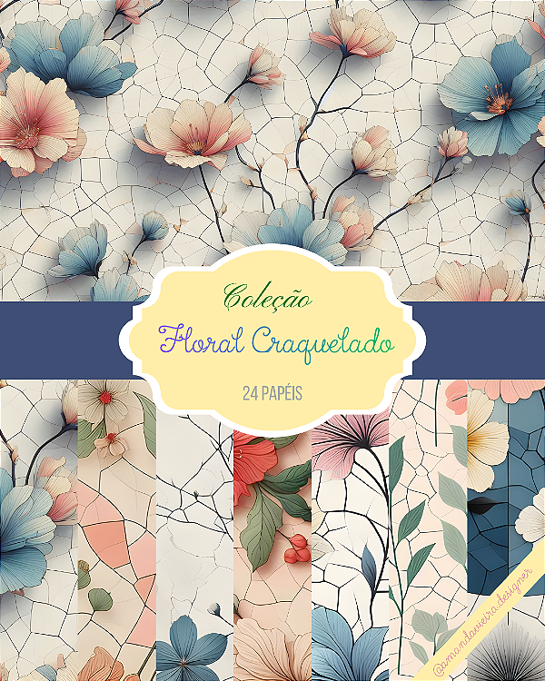 Papel Digital - Floral Craquelado