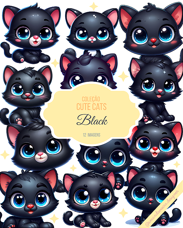 Clipart - Cute Cats - Black