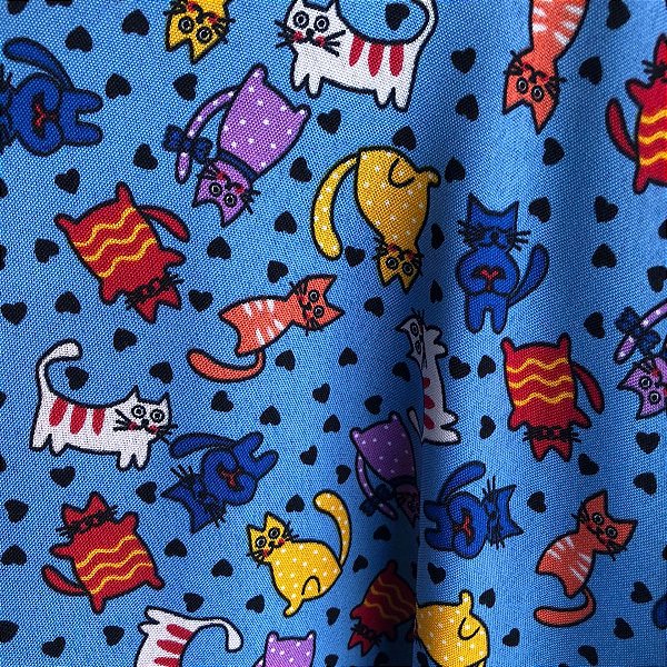 Oxford Estampado - Gatos Fundo Azul