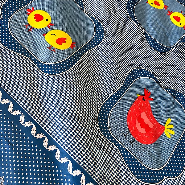 Plástico Térmico Estampado - Galinha Fundo Azul