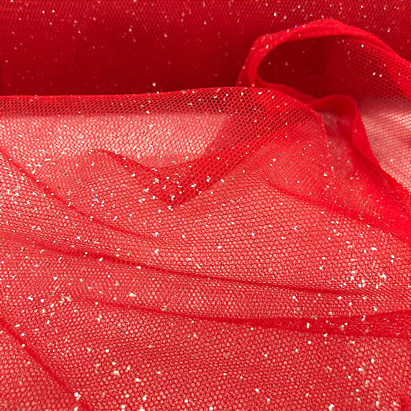 Tule Glitter - Vermelho - 1,47m de Largura