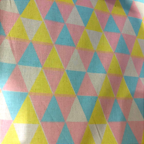 Tricoline Estampado 100% Algodão - Triangular Rosa Azul e Amarelo