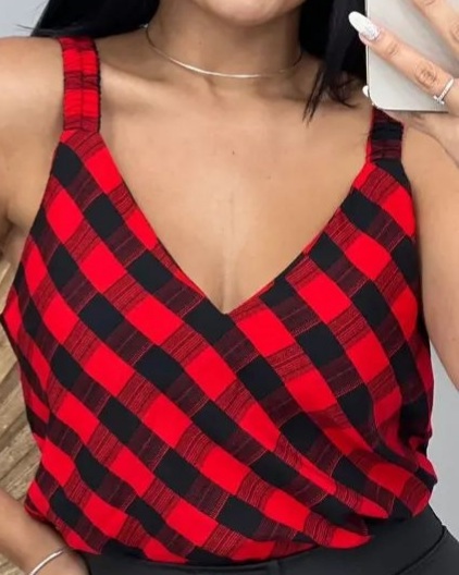 Blusa Regata Xadrez com Elástico