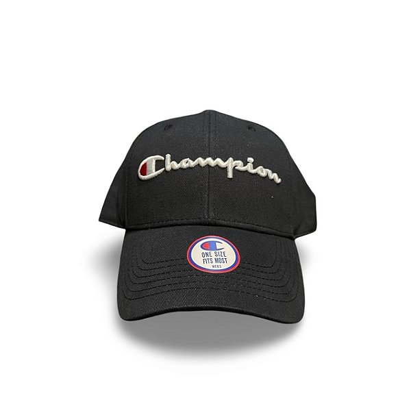 Boné Champion Script Aba Curva Snapback Preto