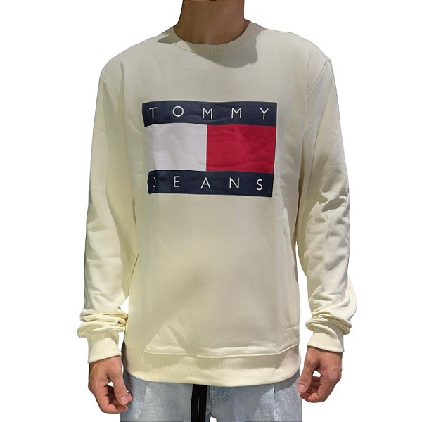 Moletom Tommy Jeans Careca Big Flag Off White