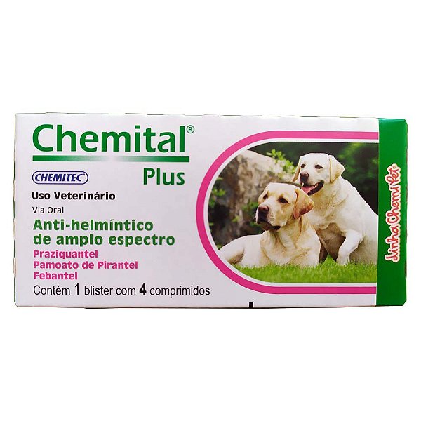 Vermífugo Para Cães Chemital Plus 4 Comprimidos