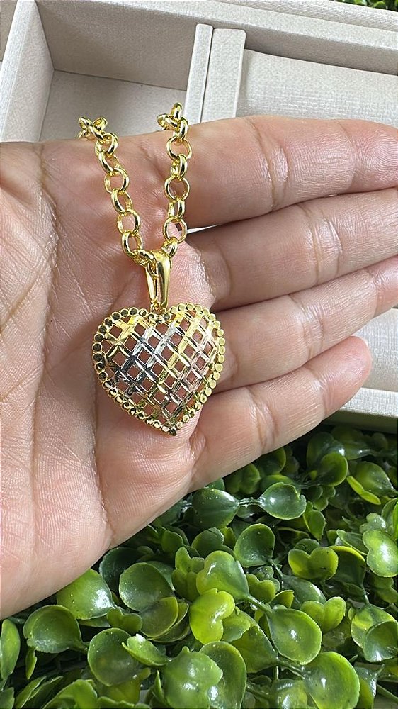 PINGENTE CORAÇÃO 3 CORES VAZADO