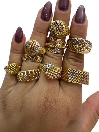 Anel 3 Cores Folheado A Ouro Isabelle Semi Joias 12 Unidades