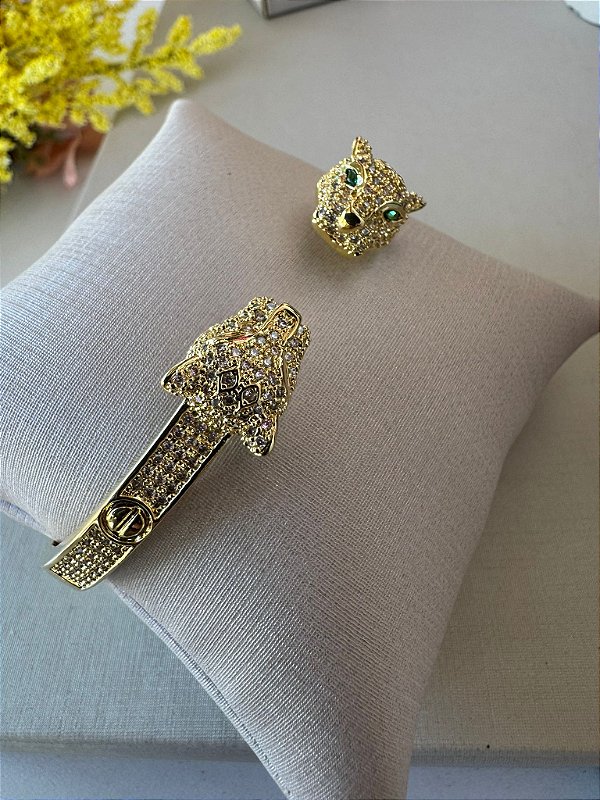 Bracelete Onça Cravejado com Zircônia