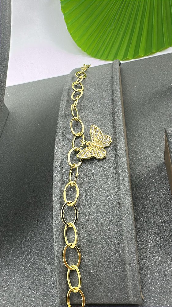 PULSEIRA PINGENTE BORBOLETA CRAVEJADO