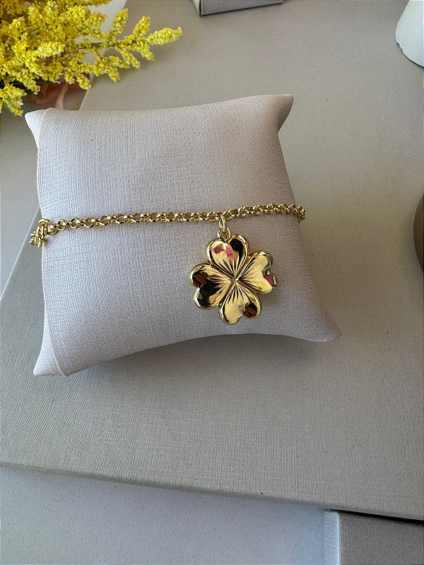 PULSEIRA BRACELETE PINGENTE DE TREVO